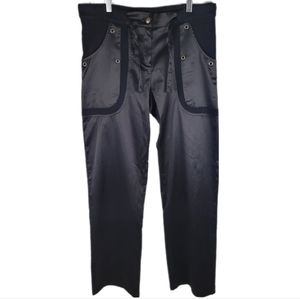 DELIZIA | satin drawstring patch pocket straight leg pants